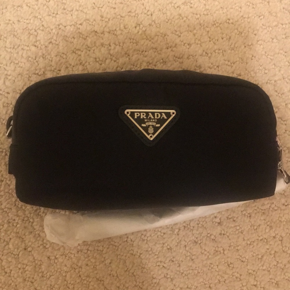 Nylon Prada wristlet cosmetic pouch